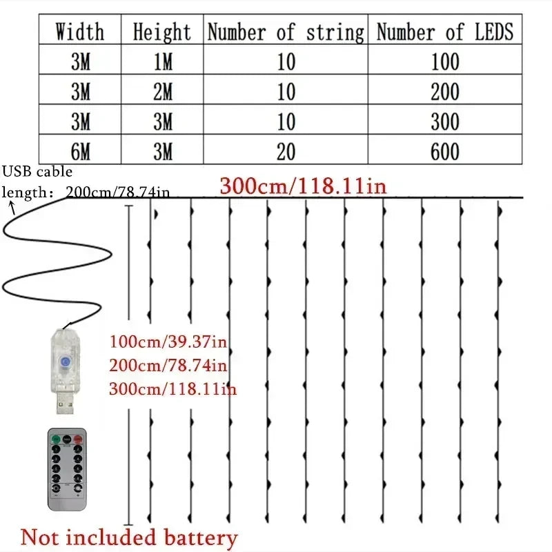 USB LED Curtain Fairy Lights